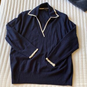 J. Crew Navy Tipped V-Neck Sweater
